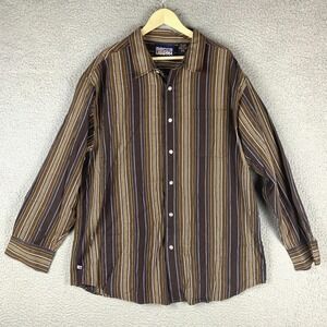Vtg‎ 90s Mecca Shirt Mens XXL Textured Brown Striped Long Sleeve Skater Y2K